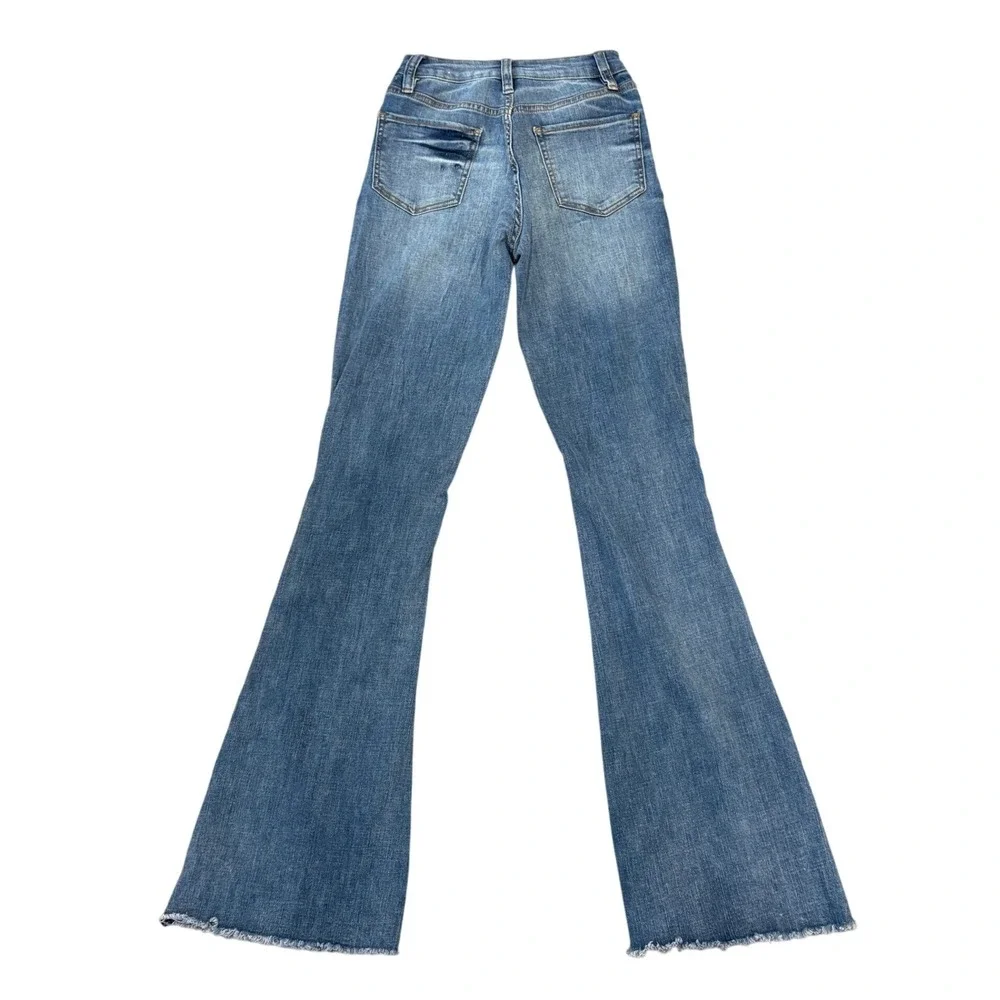YMI Flare Jeans Womens 0/24 Blue High Rise Distressed Raw Hem Denim - Picture 2 of 7